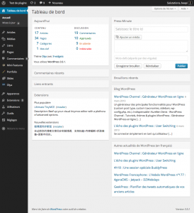 Tableau de bord ‹ Test de plugins — WordPress